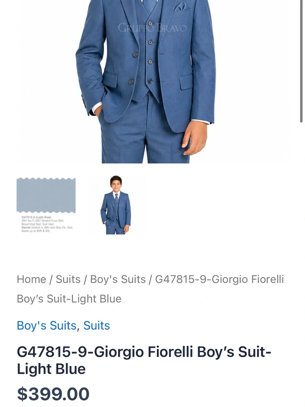 Giorgio Fiorelli Light Blue Boys' 3-Piece Suit Size 6
